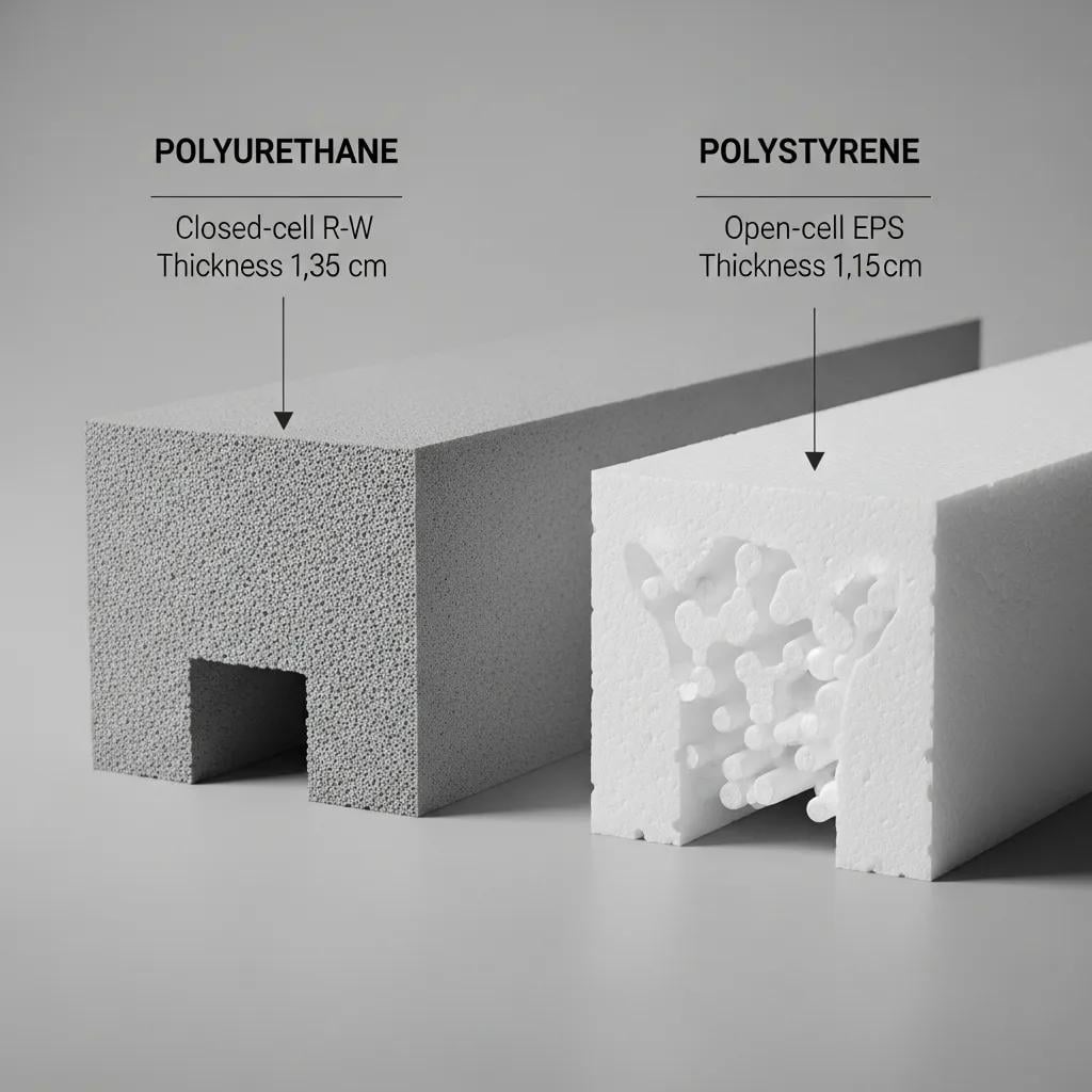 Garage door cross-section showing polyurethane and polystyrene insulation