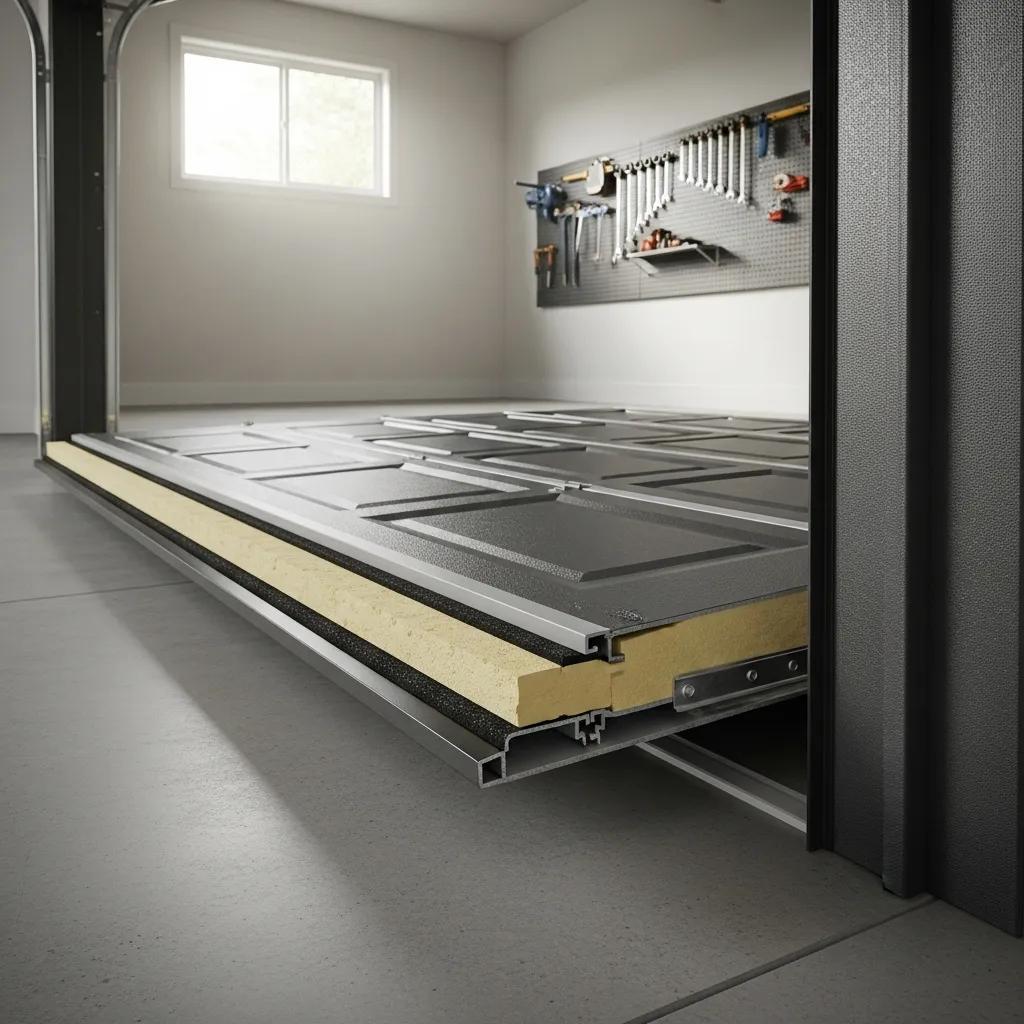 Thermacore garage door showing premium insulation and construction details