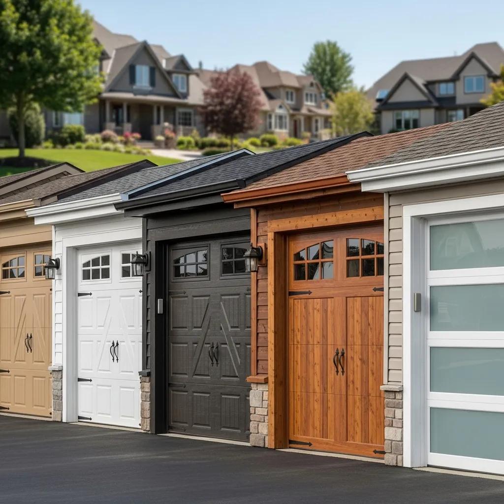 Selection of residential garage doors showing different materials and styles