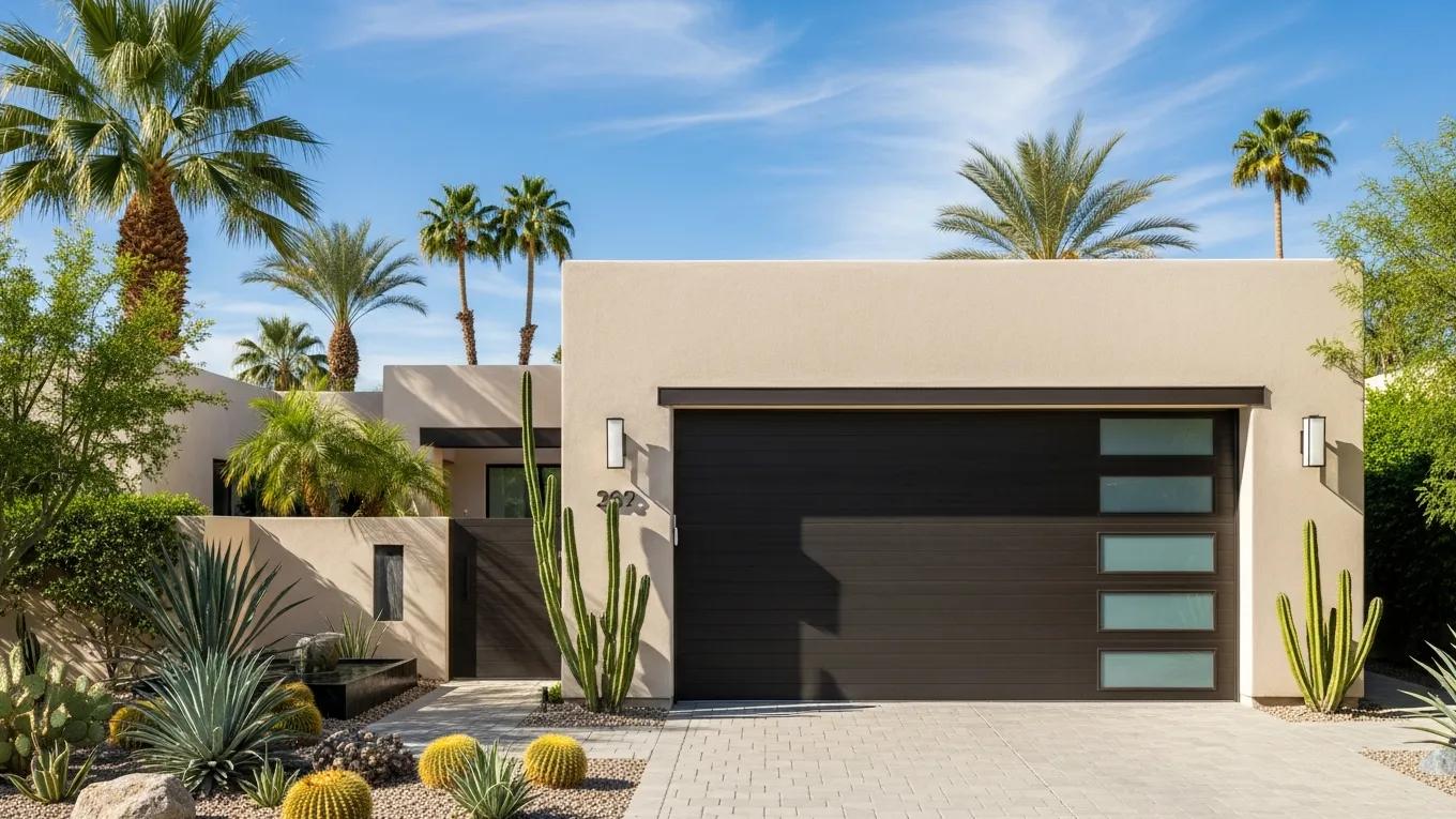 Custom garage door design enhancing the aesthetics of a Coachella Valley home